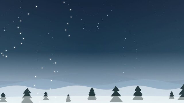Winter Night Sky with Animated Constellations and Falling Snow Loop Animation