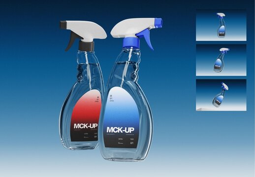 Transparent Plastic Spray Bottle Mockup