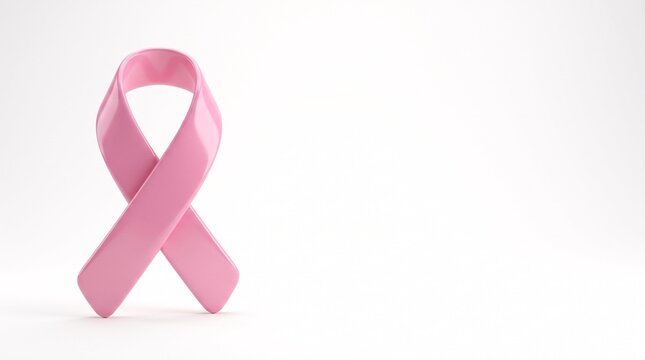 Pink Breast Cancer Awareness Ribbon on White Background