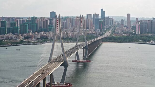 Aerial View of Zhanjiang Bay Bridge and City Skyline in Guangdong, China in Zhanjiang, Guangdong, China