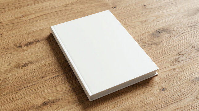 Blank of brochure is on a wooden desk.