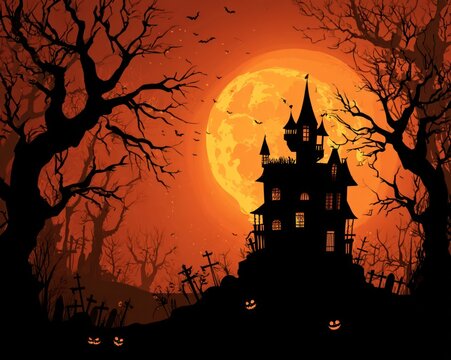Halloween background with castle