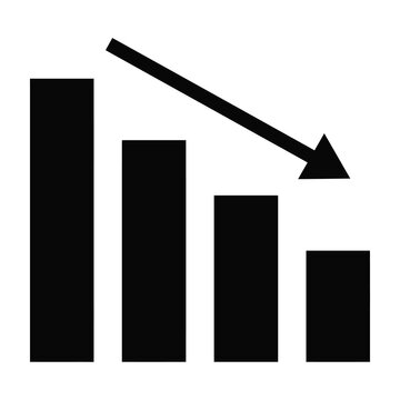 Decreasing bar chart graph with downward arrow trend