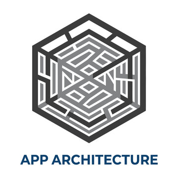 App architecture logo design with maze pattern inside hexagon shape