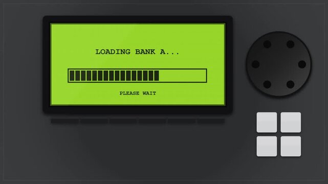 Vintage electronic interface loading data and playing audio waveform