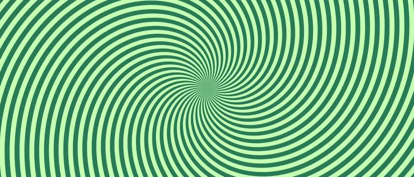Green and cream curved stripes converge into a swirling optical illusion pattern