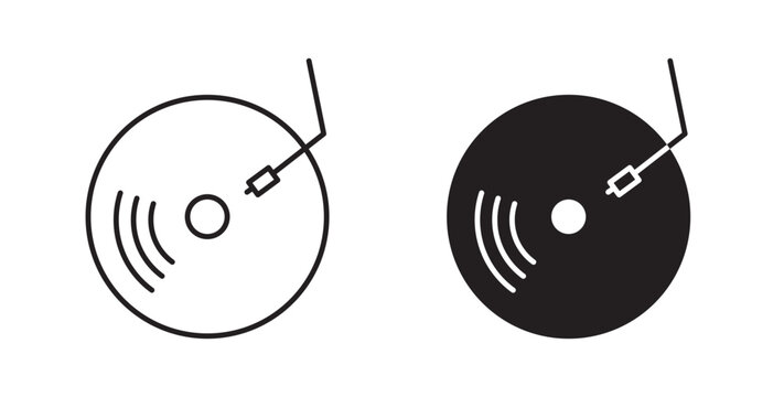 Vinyl icon flat outline in black