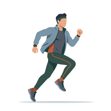 Isolated Faceless Person Jogging in Long Athletic Pants Flat Vector Illustration