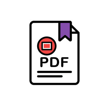 PDF document icon with ribbon and red stop button.