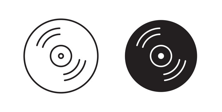 Vinyl icon flat outline in black