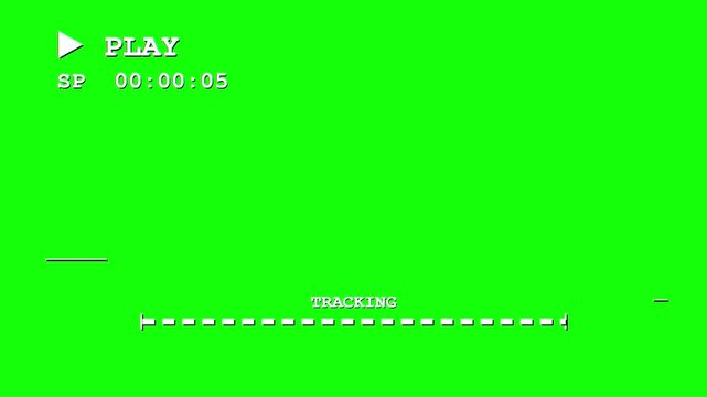 Retro vhs video player interface elements on green screen