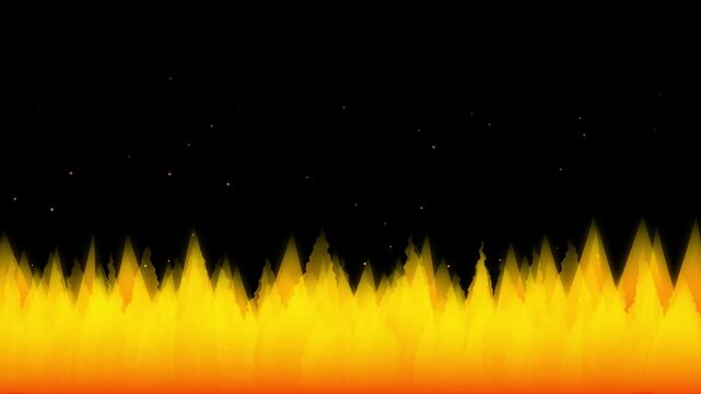 Stylized digital fire flames pattern border with glowing orange and yellow peaks against a dark background