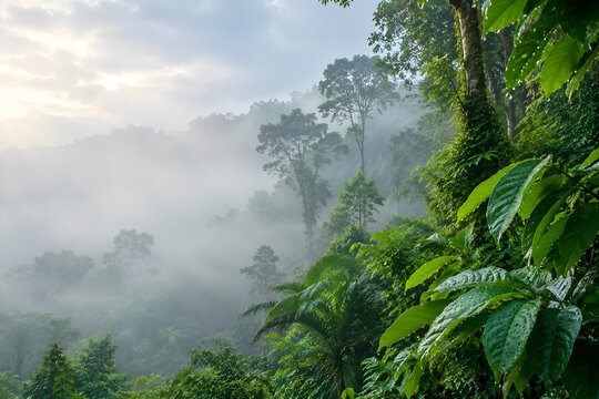 misty morning in the forest