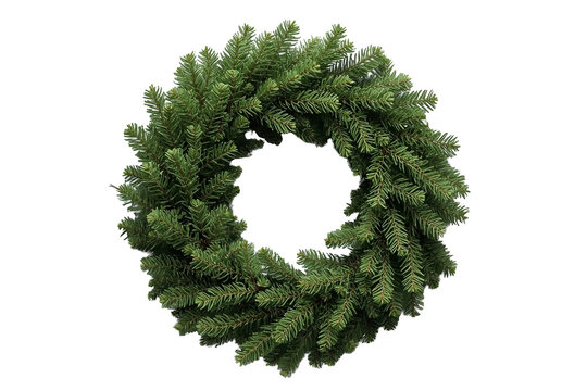 Stylish plain evergreen christmas wreath as a clean studio cutout