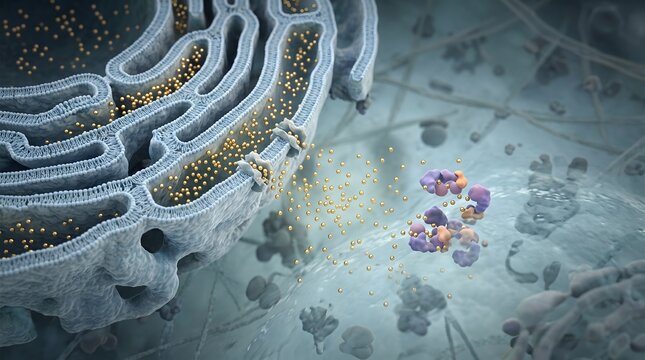 Microscopic 3d illustration of endoplasmic reticulum and ribosomes