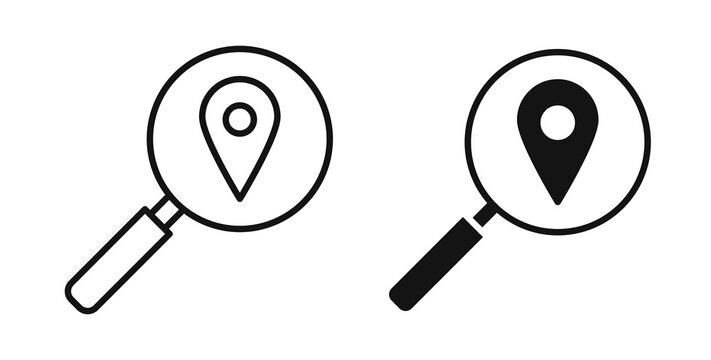Search Location icon flat outline in black