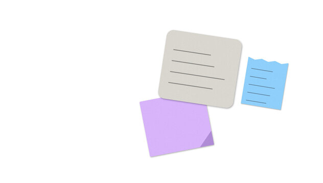 Three colorful sticky notes with handwritten text on a simple surface isolated on transparent background
