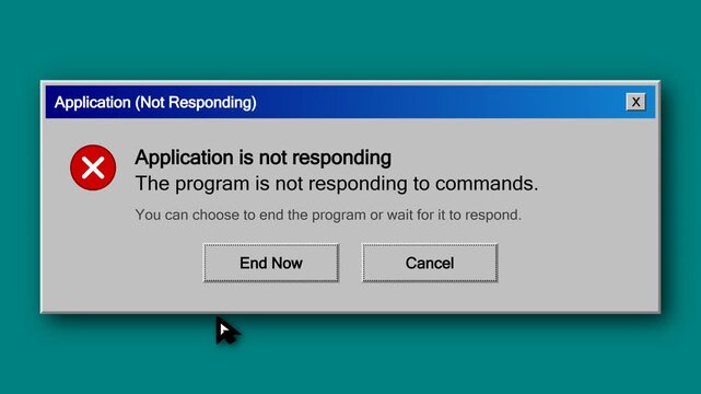 Retro computer system error message windows on teal background