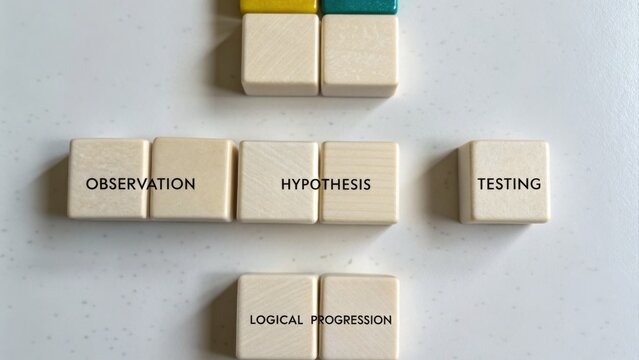 Wooden Cubes Forming Scientific Method Concepts: Observation, Hypothesis, and Logical Progression