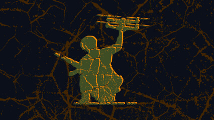 Fototapeta premium Soldier launching a drone, color vector illustration