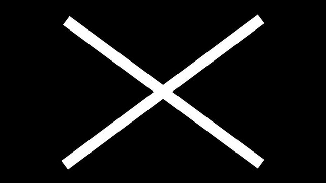 Wrong Symbol in Motion graphic, cross mark animation, white X letter, crossed lines, denial concept, incorrect cross symbol, white cross mark animation. Prohibition. Error with no background