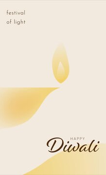 Diwali Festival of Lights Animation with Glowing Golden Diya Candle, Minimalist Flat Vector Style. 4K Seamless Loop 