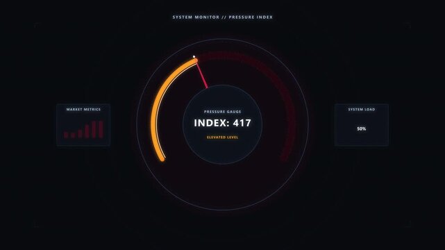 Futuristic hud dashboard gauge motion graphic measuring index data flow
