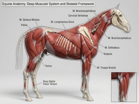 Detailed Horse Anatomy Muscle And Skeletal System Diagram illustration
