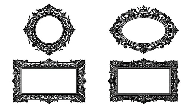 Vintage ornate frames and borders collection in black and white illustration style