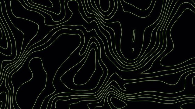 Green topographic contour lines form an abstract map pattern on a black background