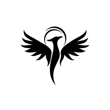 Majestic phoenix bird with open wings logo icon isolated on white background