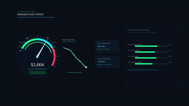 Futuristic HUD dashboard interface with analytics, graphs and gauges