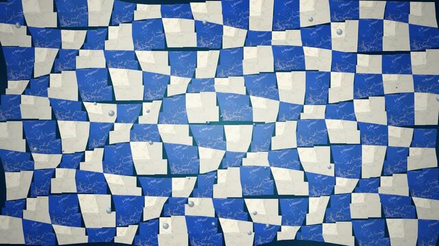 Wavy Checkerboard Pattern Background with Blue and Beige Squares