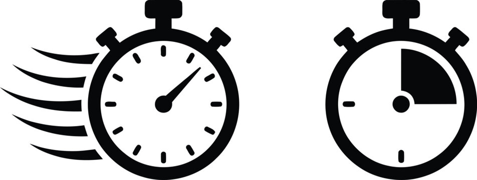 Two black stopwatch icons on a white background representing speed and time measurement concepts