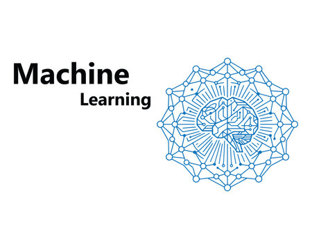 Machine learning concept illustration with human brain and digital network