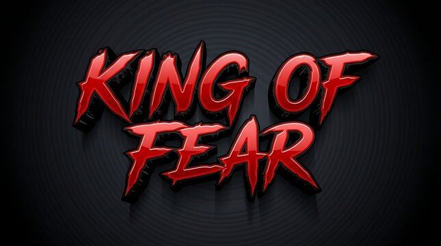 Dark fantasy title text 'King of Fear' in bold distressed red typography with metallic texture and shadow effect on black gradient background