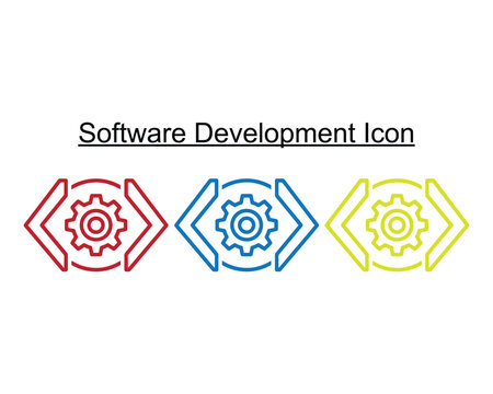 Software development icons featuring gear symbols and code brackets