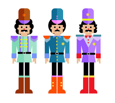 Vibrant nutcracker decor for Christmas tree isolated 3 set
