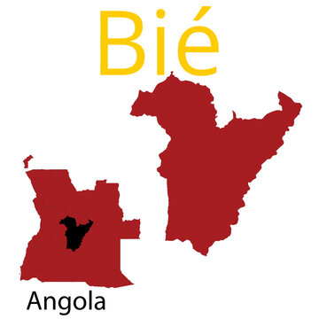 Bie province map highlighted on Angola map on transparent background.