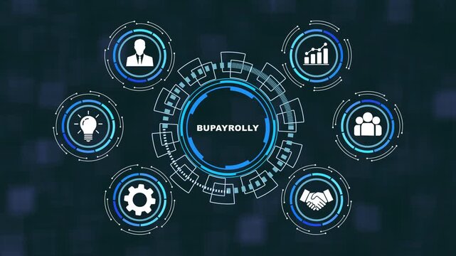 Dynamic digital interface featuring animated payroll management and corporate business growth analytics for financial reporting, human resources software, and modern enterprise solutions