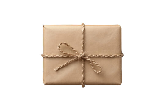Natural kraft paper parcel tied with twine for creative projects