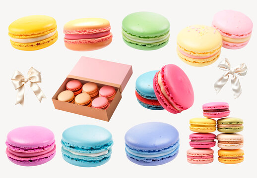 Colorful Macarons With Gift Box Element Design Collection