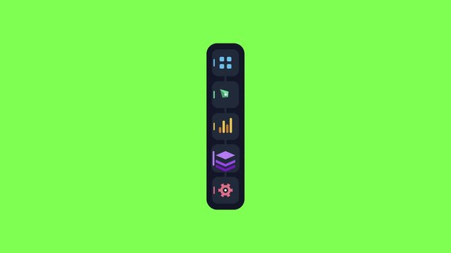 Vertical menu sidebar animation with expanding icons on a green background