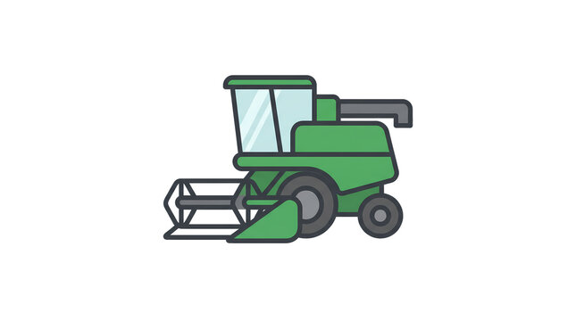 Green combine harvester representing grain harvesting and agricultural machinery