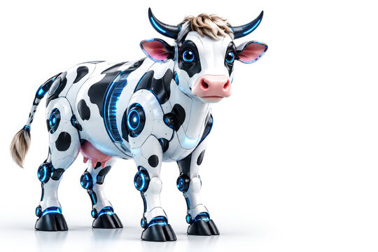 Cybernetic Robot Bull Pet on White Background with Copy Space