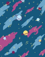 Hand Drawn Cosmic Galaxy and Planet Pattern, Colorful Outer Space Seamless Background Instant Download, galaxy space seamless pattern for scrapbook © MoonShineWithLove