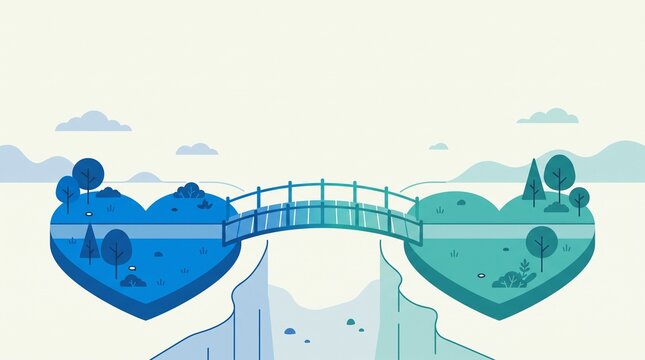 Bridge Connecting Two Hearts Across Gap Relationship Connection Concept Vector Illustration