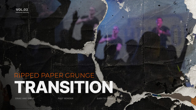 Ripped Paper Grunge Transition / Distressed Paper Tear Wipes and Scrapbook Collage Reveals for Indie and Street Style Edits / Horizontal / Part 02