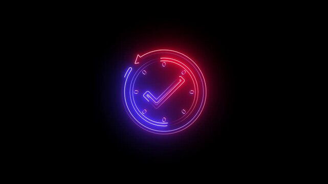 Futuristic Red Neon Analog Clock with Glowing Light Animation on Black Background, Modern Time Concept, Digital Countdown, Luminous Clock Face, Background and Time Management P