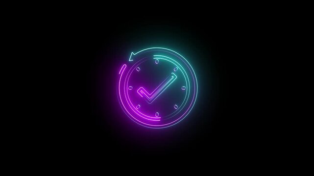 Futuristic Red Neon Analog Clock with Glowing Light Animation on Black Background, Modern Time Concept, Digital Countdown, Luminous Clock Face, Background and Time Management P